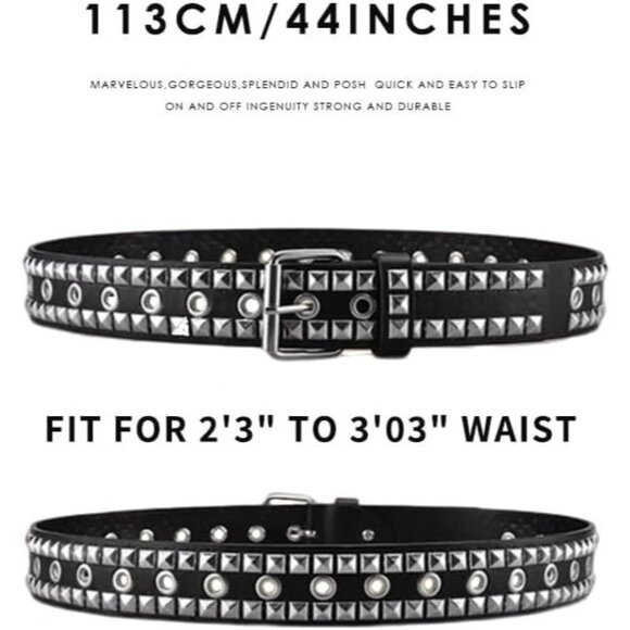 Women's 3 - Black Metal Punk Rock Rivet Belt With Bright Pyramid Studded - Picture 6 of 8